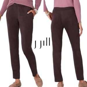 💜J Jill Wearever Faux Suede Pull On Slim Leg Pants Womens Large Purple Ankle -L-
